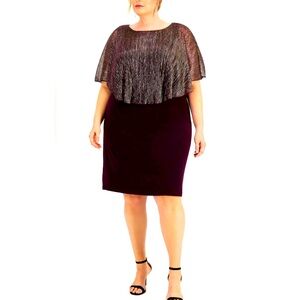 Women’s Formal Dress Plus Size 22W Purple Attached Cape Short CONNECTED APPAREL